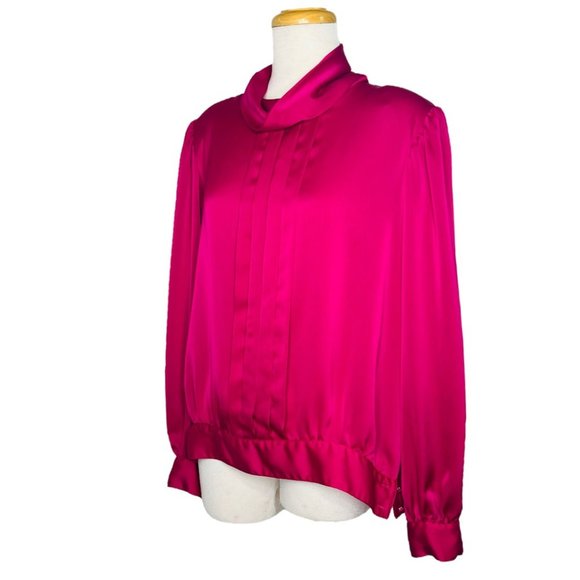 80s Liz Claiborne CollectionSilk Blouse Cowl Neck Dolman Sleeves Hot Pink 14 - Picture 6 of 9